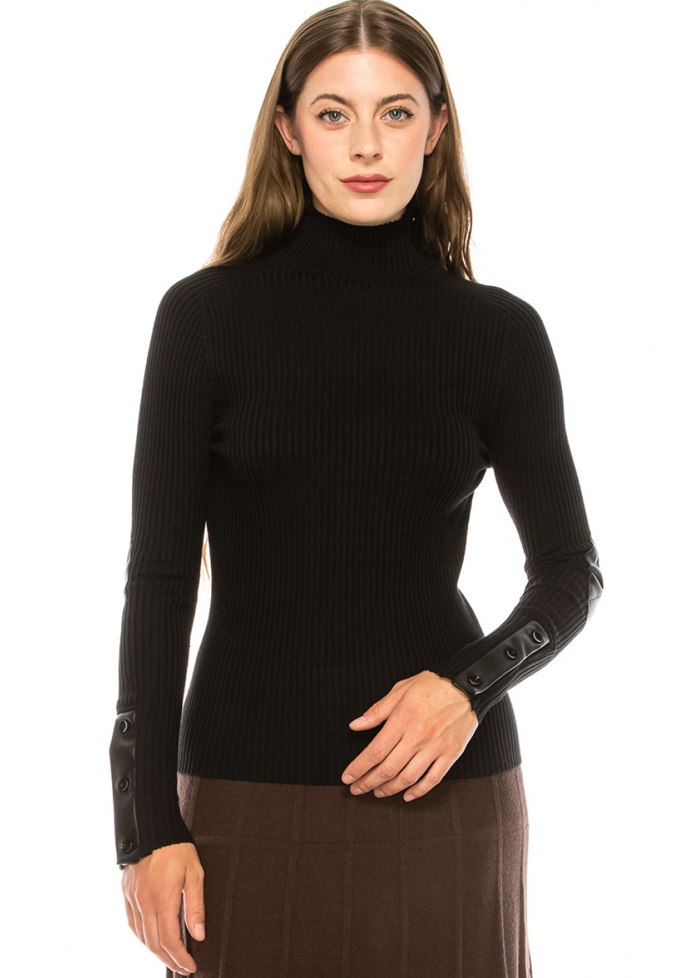 Black Turtle Neck with Button Sleeves